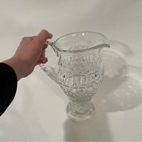 Vintage Tall Cut Crystal Pitcher Diamond Design Faceted Handle Thumbprint - Picture 2 of 7